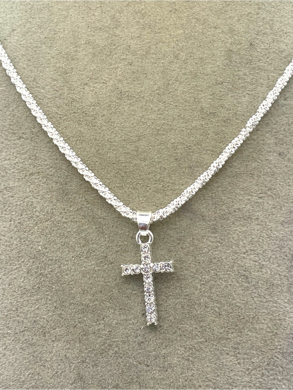 Sterling Silver Crystal Rhinestone Cross Pendant on a Sparkling Necklace 16 inch